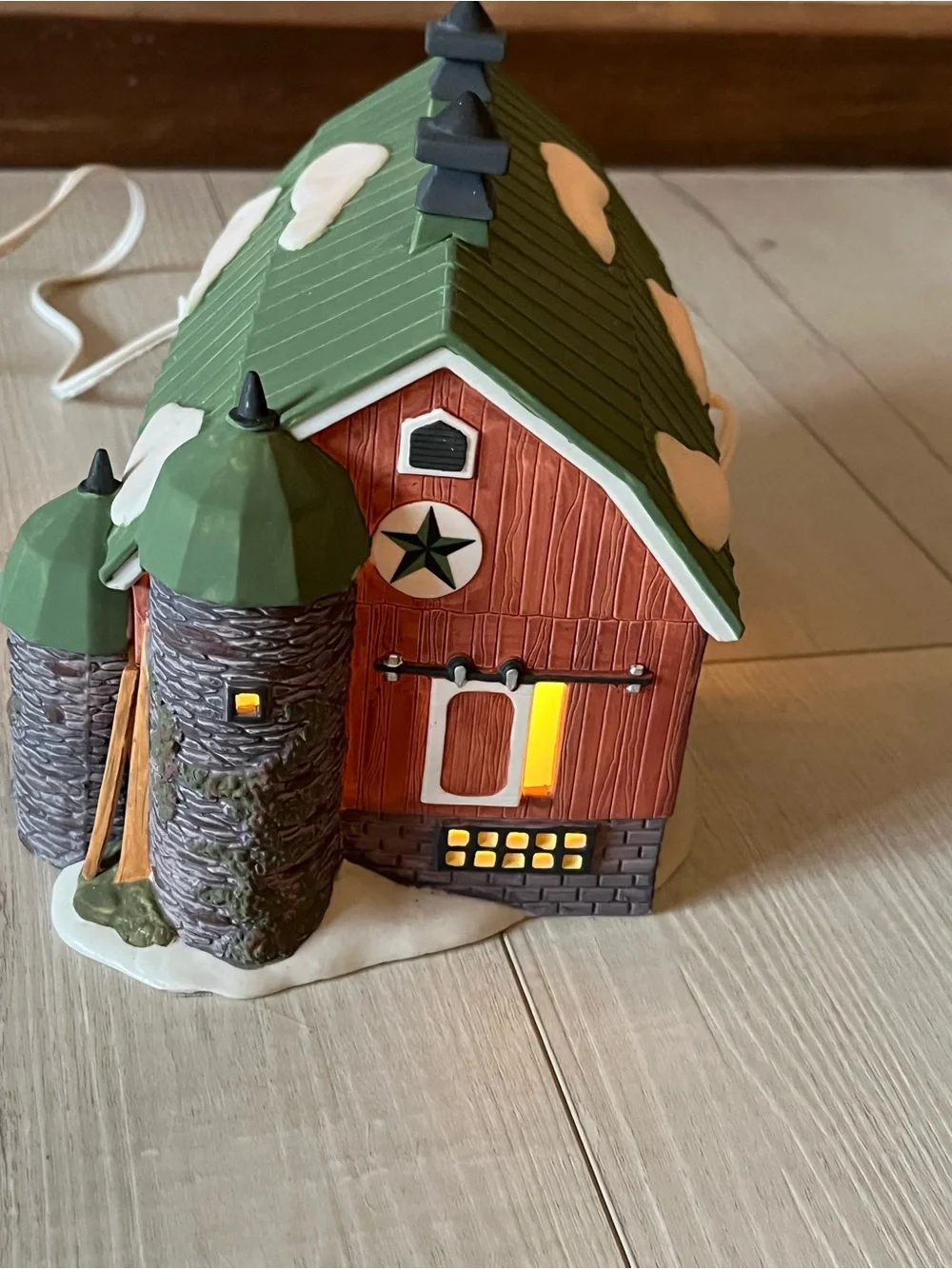 Department 56 Lighted Barn with Green Roof and Stone Turrets